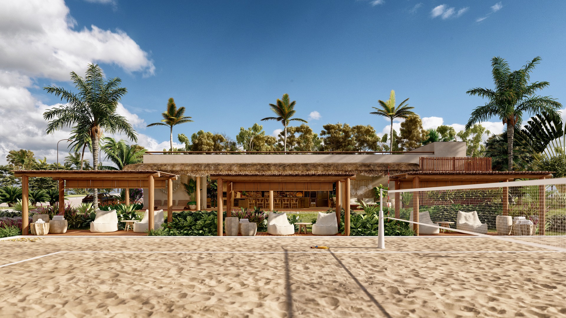 Área de lazer com quadra de beach tennis